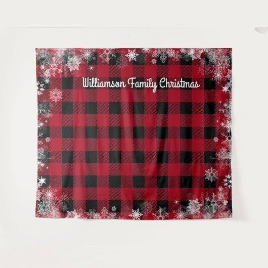 Rustikales Schwarz Karierter Schnee Weihnachtsstan Wandteppich (Vorderseite (Horizontal))