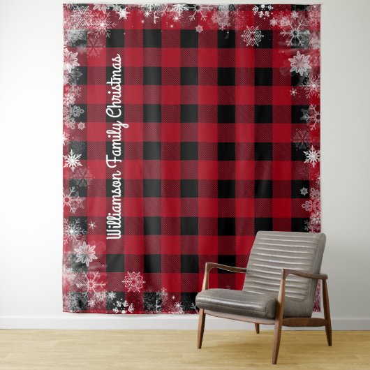 Rustikales Schwarz Karierter Schnee Weihnachtsstan Wandteppich (Beispiel)