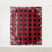 Rustikales Schwarz Karierter Schnee Weihnachtsstan Wandteppich (Vorderseite)