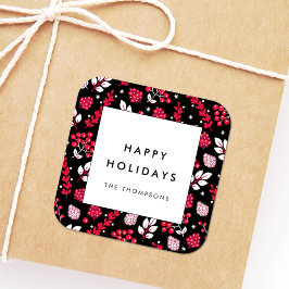 Rustikales Schwarz-Rot-Weihnachtsmuster Quadratischer Aufkleber