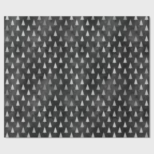 Rustikales, schwarz-silbernes Weihnachtsbaummuster Geschenkpapier (Flach)