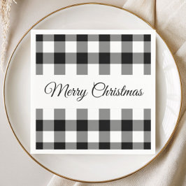 Rustikales Schwarz und Weiß Plaid frohe Weihnachte Serviette