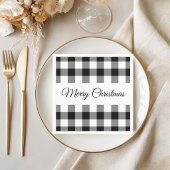 Rustikales Schwarz und Weiß Plaid frohe Weihnachte Serviette
