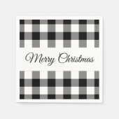 Rustikales Schwarz und Weiß Plaid frohe Weihnachte Serviette (Vorderseite)