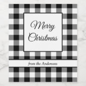 Rustikales Schwarz und Weiß Plaid frohe Weihnachte Weinetikett (Einzelnes Label)