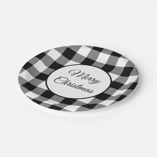 Rustikales Schwarz und Weiß Weihnachten Pappteller (Schrägansicht)