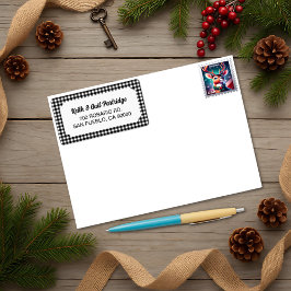 Rustikales Schwarz und Weißbüffel Kariert Adressaufkleber