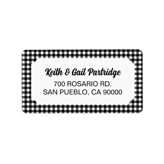 Rustikales Schwarz und Weißbüffel Kariert Adressaufkleber (Vorne)