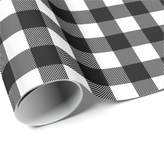 Rustikales Schwarz und Weißes Buffalo Karierte Wei Geschenkpapier (Rolleneckpunkt)