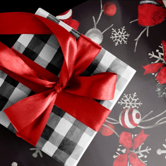 Rustikales Schwarz und Weißes Buffalo Karo Weihnac Geschenkpapier