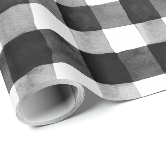 Rustikales Schwarz und Weißes Buffalo Karo Weihnac Geschenkpapier (Rolleneckpunkt)