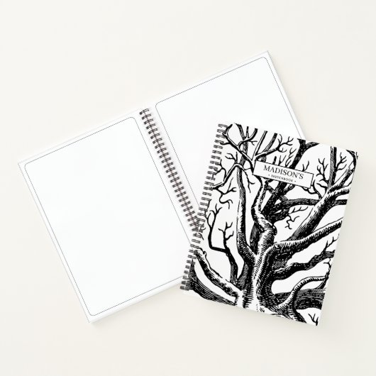 Rustikales Schwarz-Weiß-Abstraktes Baumskizze Notizblock (Innenseite)