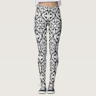 Rustikales Schwarz-Weiß-Abstraktes Muster Leggings