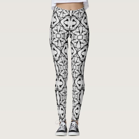 Rustikales Schwarz-Weiß-Abstraktes Muster Leggings (Vorderseite)