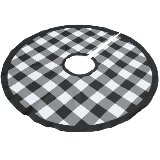 Rustikales Schwarz-Weiß-Buffalo Kariert Polyester Weihnachtsbaumdecke (Schrägansicht)