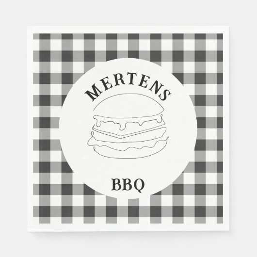 Rustikales Schwarz-Weiß-Buffalo Kariert Serviette (Vorderseite)