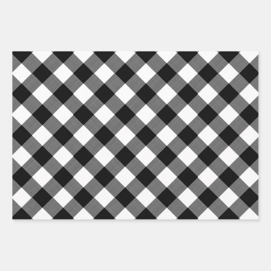 Rustikales Schwarz-weiß Buffalo Kariert Snowflake Geschenkpapier Set (Vorderseite 3)