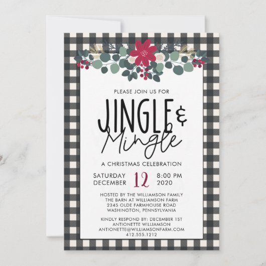 Rustikales Schwarz-weiß Buffalo Kariertes Party Einladung (Vorderseite)