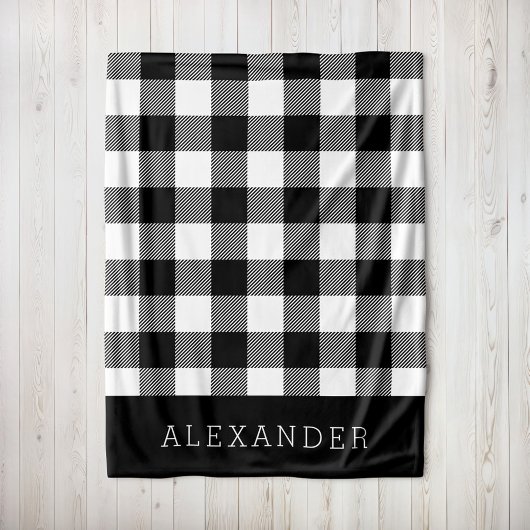 Rustikales Schwarz-Weiß-Buffalo-Karo Monogramm Fleecedecke