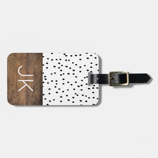 Rustikales Schwarz-Weiß-Dot-Monogramm Gepäckanhänger (Vorderseite horizontal)