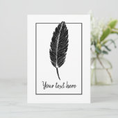 Rustikales Schwarz-Weiß Feather Linocut Einladung (Stehend Vorderseite)