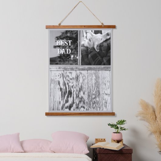 Rustikales Schwarz-Weiß-Foto aus Holz und Windows Wandteppich Mit Holzrahmen (Schlafzimmer)