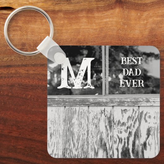 Rustikales Schwarz-Weiß-Foto Bester Vater je Schlüsselanhänger (Vorderseite)