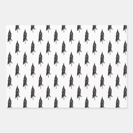 Rustikales Schwarz-weiß & Gold Evergreen Weihnacht Geschenkpapier Set (Vorderseite 2)