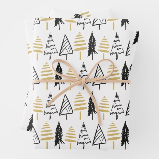 Rustikales Schwarz-weiß & Gold Evergreen Weihnacht Geschenkpapier Set (Beispiel)