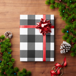 Rustikales Schwarz-Weiß großes Büffel-Karo Weihnac Geschenkpapier
