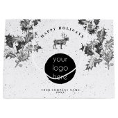 Rustikales Schwarz-weiß Holiday Business Logo Weih Große Geschenktüte (Vorderseite)