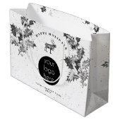 Rustikales Schwarz-weiß Holiday Business Logo Weih Große Geschenktüte (Rückseite Schrägansicht)