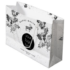 Rustikales Schwarz-weiß Holiday Business Logo Weih Große Geschenktüte