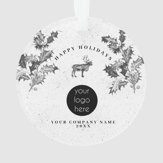Rustikales Schwarz-weiß Holiday Business Logo Weih Ornament (Rückseite)