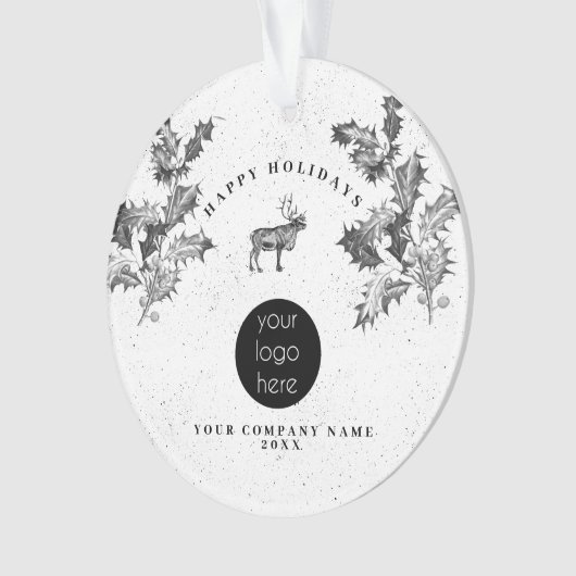 Rustikales Schwarz-weiß Holiday Business Logo Weih Ornament (Vorderseite)