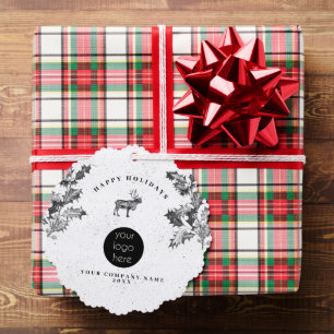 Rustikales Schwarz-weiß Holiday Business Logo Weih Ornament Karte