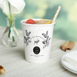 Rustikales Schwarz-weiß Holiday Business Logo Weih Pappbecher