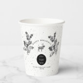 Rustikales Schwarz-weiß Holiday Business Logo Weih Pappbecher (Rückseite)