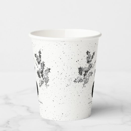 Rustikales Schwarz-weiß Holiday Business Logo Weih Pappbecher (Links)