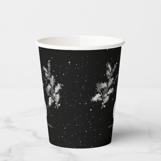 Rustikales Schwarz-weiß Holiday Business Logo Weih Pappbecher (Links)