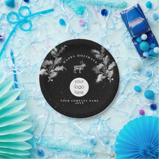 Rustikales Schwarz-weiß Holiday Business Logo Weih Pappteller (Party)