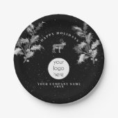 Rustikales Schwarz-weiß Holiday Business Logo Weih Pappteller (Vorderseite)