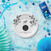 Rustikales Schwarz-weiß Holiday Business Logo Weih Pappteller (Party)