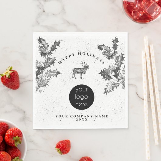 Rustikales Schwarz-weiß Holiday Business Logo Weih Serviette (Beispiel)