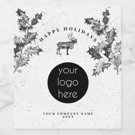 Rustikales Schwarz-weiß Holiday Business Logo Weih Weinetikett (Einzelnes Label)