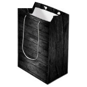 Rustikales Schwarz-Weiß-Holz-Ton Mittlere Geschenktüte (Vorderseite Schrägansicht)