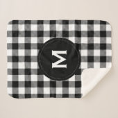 Rustikales Schwarz-Weiß-Kariertes Muster Monogramm Sherpadecke (Vorderseite (Horizontal))