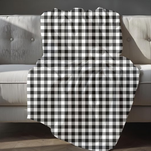Rustikales Schwarz-Weiß-Karomuster Fleecedecke