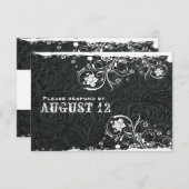 Rustikales Schwarz-weiß Leder UAWG RSVP Karte (Vorne/Hinten)