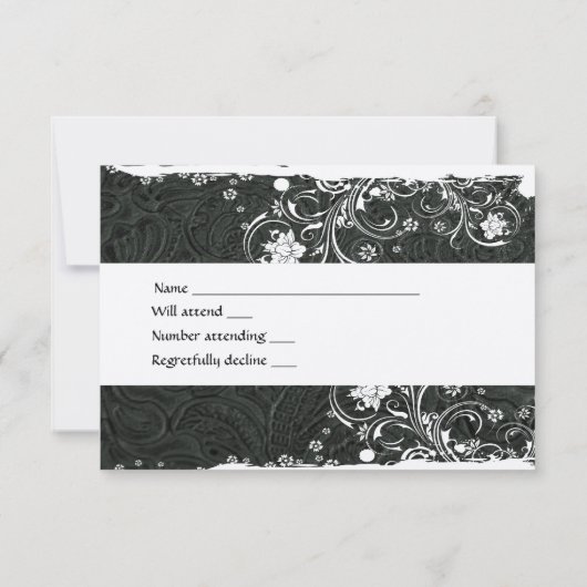 Rustikales Schwarz-weiß Leder UAWG RSVP Karte (Rückseite)